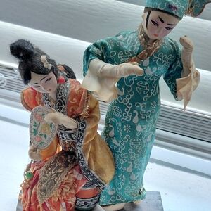 Cultural Figurine Set in Teal and Orange